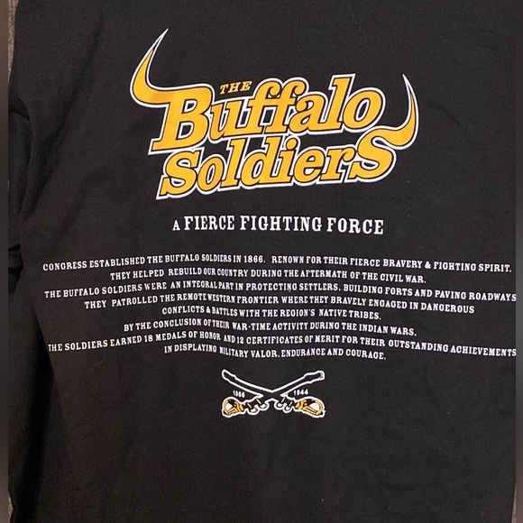 Vintage Y2K Buffalo Soldiers Double Sided Graphic Shirt Black men’s L NWT - Picture 4 of 7